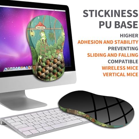 Ergonomic Joint Wrist Support Mouse Pad with Memory Foam Cushion Massage Bump, Carpal Tunnel Pain Relief Mousepad Slope Design for Wrist Rest, 11.8x7.9 in, Cute Frog