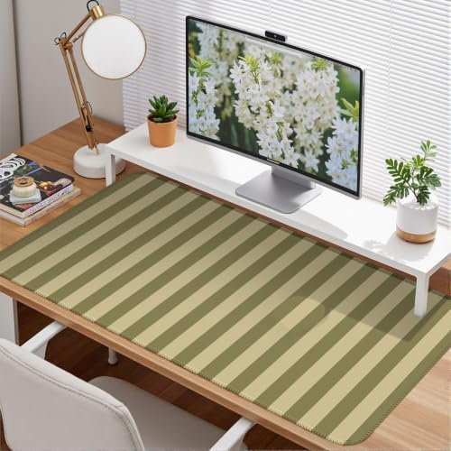 Olive Yellow Striped Desk Mat Cute Pastel XXL Large Gaming Mouse Pad Desk Pad Kawaii Cozy Aesthetic Keyboard Laptop Computer Mat 31.5 x 15.7 Inch