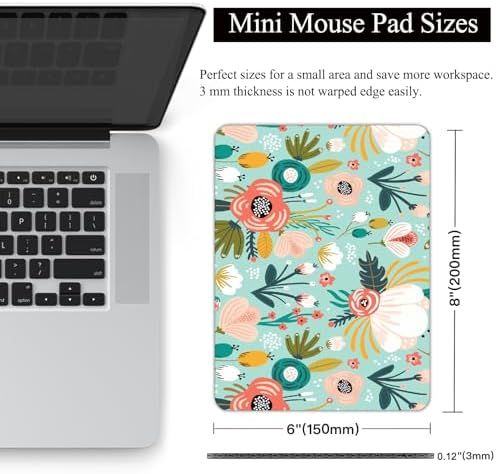 Small Mouse Pad, Mini Mouse Pad 6 X 8 Inch with Non-Slip Rubber Base for Keyboard Tray Laptops Wireless Mouse Home Office Travel, Washable & Portable (Cute Summer Flowers)