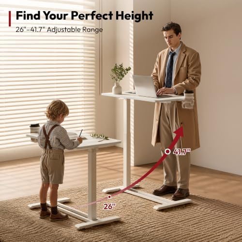 SANODESK 32''Pneumatic Adjustable Overbed Bedside Table with Hidden Casters