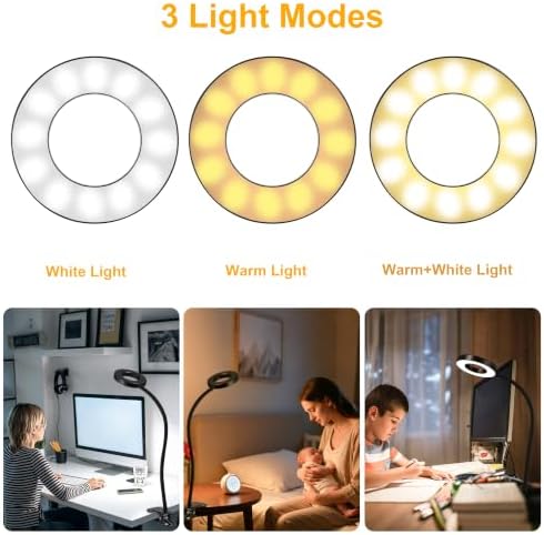 Eye-Caring Clip On Desk Lamp, 3 Modes 10 Dimming Levels, Black
