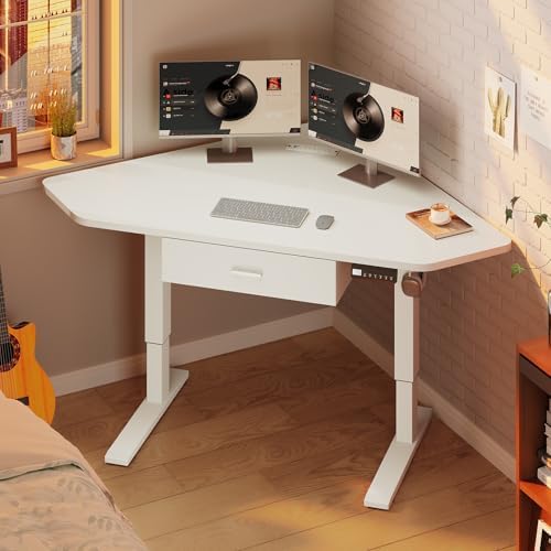 SEDETA Corner Electric Standing Desk with Drawer for Gaming, Small Space