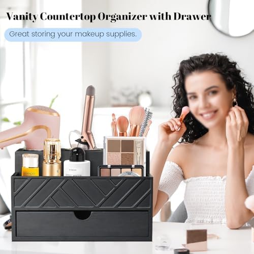 Hair Tool Organizer, Hair Dryer Holder with Drawer, Bathroom Countertop Organizer for Bathroom Accessories, Blow Dryer Organizer for Hair Styling Tools, Vanity Organizer for Bathroom, Vanity, Kitchen