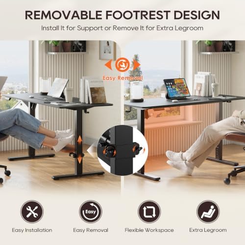 MALOL 56" x 24" Electric Standing Desk with Adjustable Footrest, Black