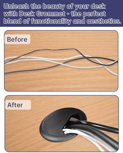 Desk Grommet 3-1/8 inch (80mm) - 8 Pack Black Cable Grommet & Desk Hole Cover with Hole Saw for Cables, Cord Management for Office, TV, and Home Table