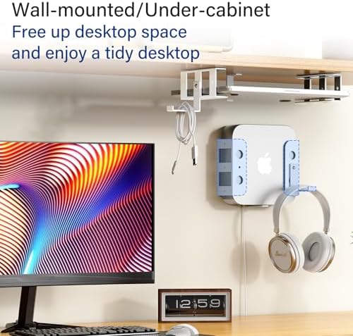 BYMECOST Under Desk Laptop Mount, Metal Under Desk Storage Holder, White