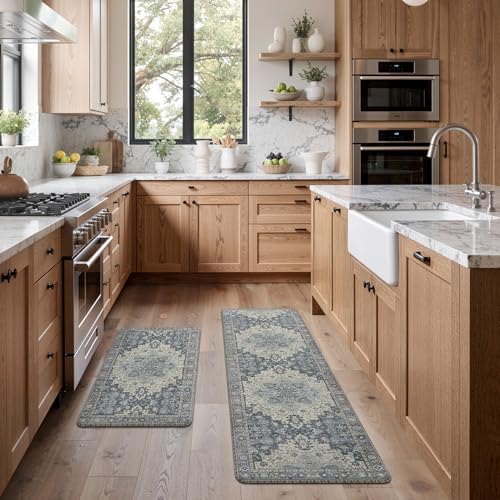 GENIMO Anti Fatigue Kitchen Mats for Floor 2PCS, Standing Rugs,Navy