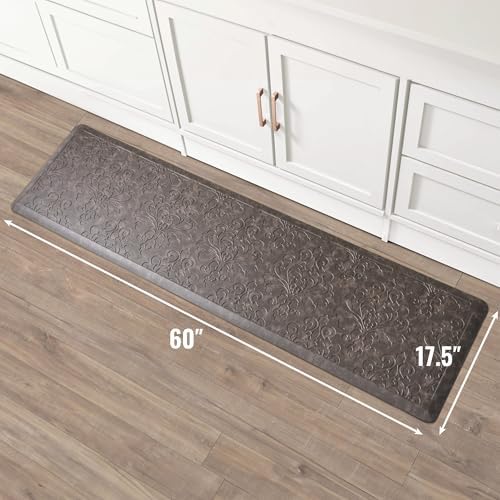 Chef Gear - Anti-Fatigue Wellness Kitchen Mat - Marni Design - Cushioned Comfort Chef Mat - Faux Leather - Cooking & Standing Relief -Skid-Resistant - Measures 17.5"x60" - Mocha
