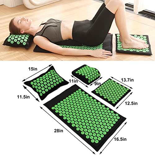 XiaoMaGe 4PCS Set Acupressure Mat and Pillow Set with Carry Bag