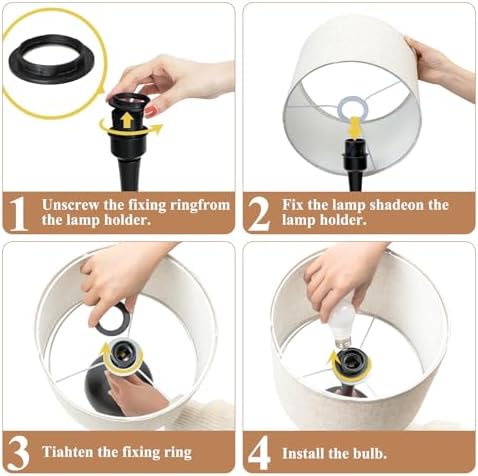 ONEWISH Touch Bedside Lamp for Bedroom, 3-Way Dimmable Table Lamps for Nightstand with Cylindrical Fabric Shade, Desk Lamp for Living Room, End Tables, Home Office