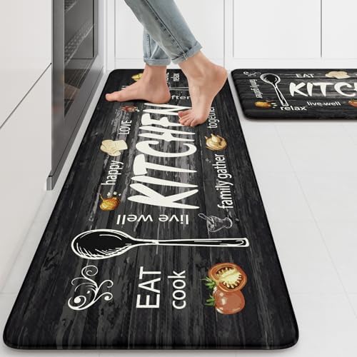 KIMODE Kitchen Mats,Grey Anti Fatigue Kitchen Rugs Sets of 2 Home RV Decor