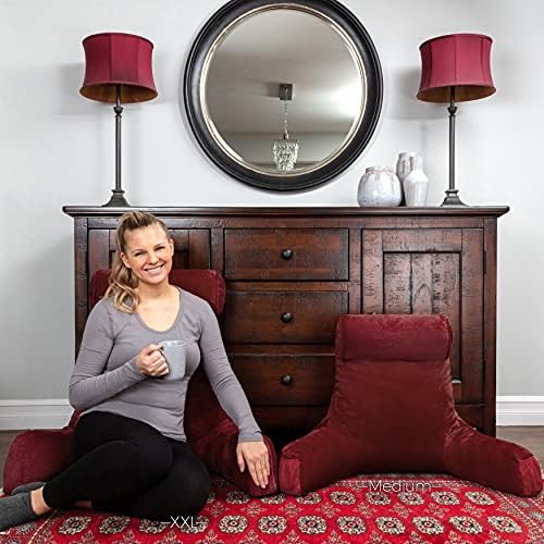 Husband Pillow Medium Reading Pillow with Arms - 23" Backrest for Sitting Up in Bed - Firm Support Bed Rest Pillow for Adults, Neck Roll, Removable Cover - TV, Reading, Lounging - Maroon