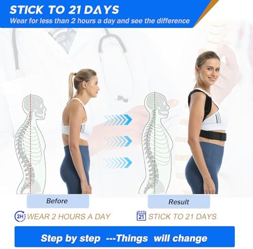 Posture Corrector for Women & Men, Adjustable Back Brace for Neck Shoulder Upper Back Pain Relief, Breathable Back Straightener with Clavicle Support - Strangulation-Free Design