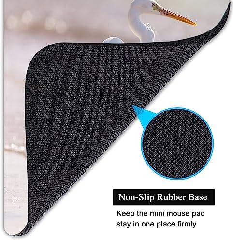 Small Mouse Pad, Mini Mouse Pad 6 X 8 Inch with Non-Slip Rubber Base for Keyboard Tray Laptops Wireless Mouse Home Office Travel, Washable & Portable (Little Egret)