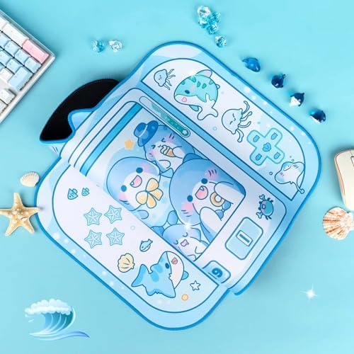 BelugaDesign Shark Desk Pad | Cute Pastel Large Mouse Pad | Cutecore Ocean Switch Anime Keyboard Gaming Mousepad | Machine Washable Nonslip Desk Blotter Protector for Kids Teens and Women (Blue White)