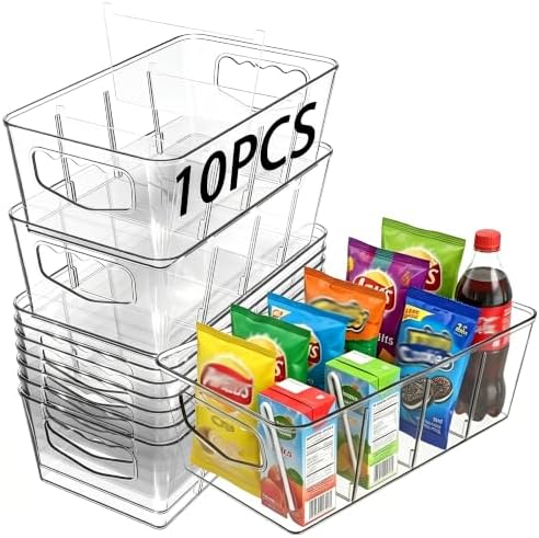 SPACELEAD 10 Pack Ultimate Clear Organizer Bins with Removable Dividers