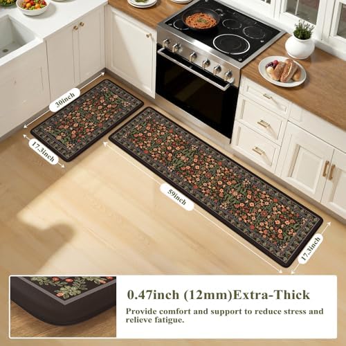 Collive Kitchen Mats for Floor, Black Cushioned Anti Fatigue Rug Sets