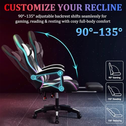 RGB Gaming Chair with Massage & Footrest, Built-in Speakers Chair