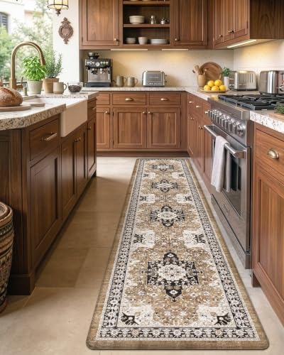 DEXI Kitchen Floor Mats Cushioned Anti Fatigue Runner Rug 24x107 Brown