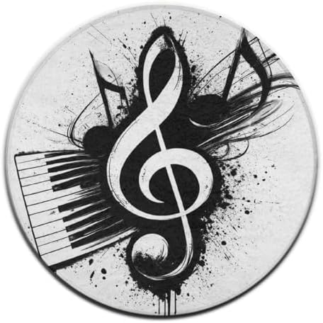 Women's Large Home Decor Mat, Soft Round Yoga Carpet, Non Slip Machine Washable Home Office Circle Rug Abstract Music Note Piano