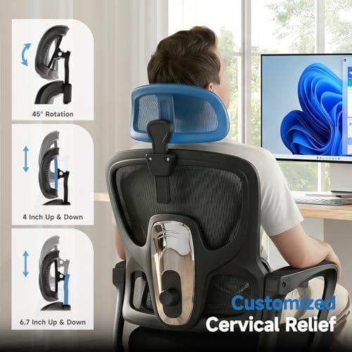 Ergonomic Office Chair with Footrest, 90-145° Reclining Mesh Desk Chair