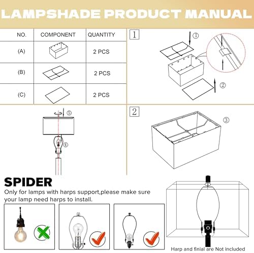 GO&SO White Rectangle Lamp Shades Set of 2 Medium,14"L×8"W×9"H Shade Deco