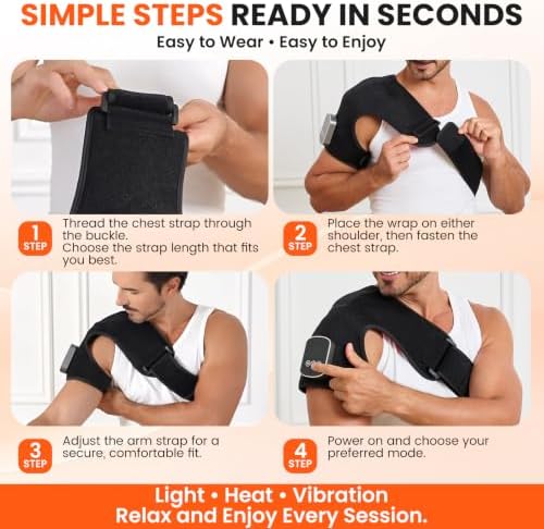 Cordless Red Light Therapy for Shoulder with Heat & Vibration Massage, 80 LEDs 660nm & 850nm Near Infrared Light Shoulder Wrap, 5 Light Levels, Rechargeable 5000mAh Red Light Shoulder Therapy Device