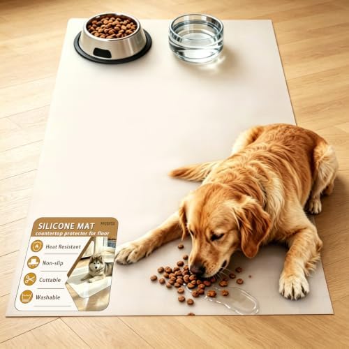 29"x 50" Extra Large White Translucent Silicone Pet Spill Mat Premium Countertop Protector Non-Slip Heat Resistant Floor Liner Shipped Rolled Up for Indoor Pet Playpen Multi-Pet Daily Feeding Station