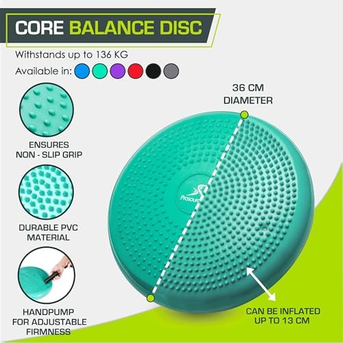 ProsourceFit Core Balance Disc, Inflatable Wobble Cushion with Hand Pump, Dual-Textured Non-Slip Surface for Core, Balance, and Stability Training, 14-inch