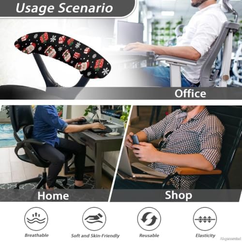 Santa Claus Print Office Chair Arm Rest Cover Set of 2 Santa Claus Snowflake Printed A Gaming Chair Armrest Covers with Elastic Edge, Dust-Proof Washable Christmas Decorative Accessories