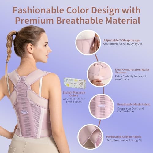NLNYCT Posture Corrector for Women – 2-in-1 Back Brace with Shoulder Support, Adjustable Full Back Straightener for Upper & Lower Back Pain Relief, Hunchback, Scoliosis & Spine Alignment (Small/Medium)