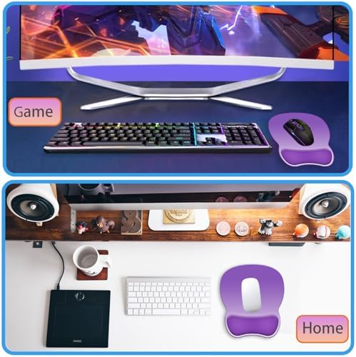Ergonomic Mouse Pad with Wrist Rest, Comfortable Gel Concave Mouse Pad with Non-Slip Base, Pain Relief Mouse Pads with Smooth Wrist Support for Office & Home (Gradient Purple)