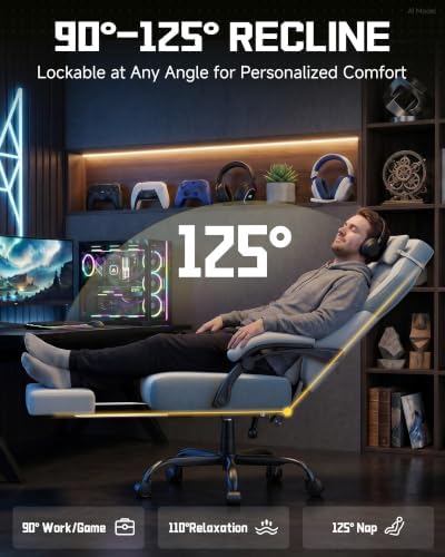 GTPLAYER Big & Tall Gaming Chair, Wide Seat with Footrest, Gray