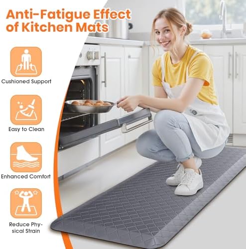 4/5 Inch Extra Thick Kitchen Mats for Floor,Non Slip Anti Fatigue Kitchen Rugs,Waterproof Stain Resistant Sink Mat,Cushioned Standing and Comfort Mats for Office (17"x47" Grey)