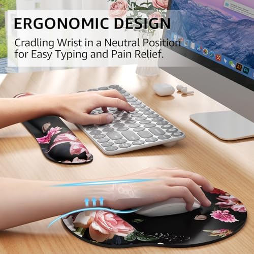 KTRIO Keyboard Wrist Rest & Mouse Pad with Wrist Rest, Peony Flower