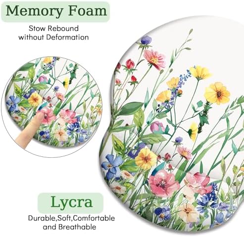 LIMKRIAN Flower Ergonomic Mouse Pad with Wrist Rest, 9.8 x 8.6 in
