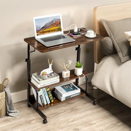 Karl home 31.5" Portable Rolling Computer Desk on Wheels, Rustic Brown