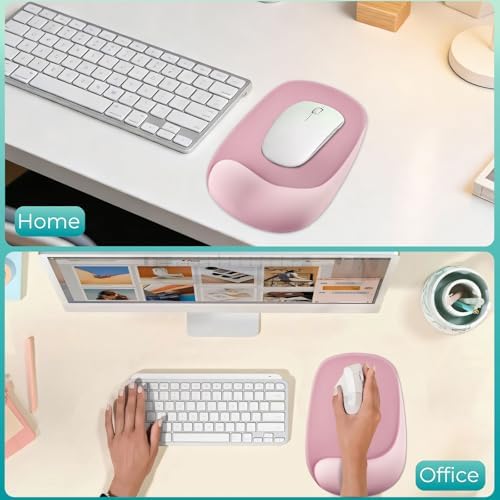 Mouse Pad with Wrist Rest Support, Ergonomic Mousepad with Comfortable Gel Cushion, Gaming Mouse Pad with Non-Slip PU Base, Relieve Pain Relief, for Home Office Computer Laptop, Pink