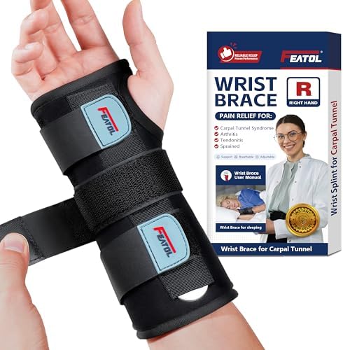 FEATOL Wrist Brace for Carpal Tunnel, Adjustable Night Wrist Support Brace with Splints Right Hand, Large/X-Large, Hand Support for Arthritis, Tendonitis, Sprain, Injuries