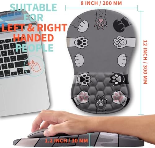 Ergonomic Mouse Pad Wrist Support with Memory Foam Massage Bulge, Carpal Tunnel Pain Relief Mousepad Wrist Rest for Mouse(12x8 inch, Paw)