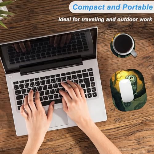 Small Mouse Pad，Mini Mouse Pad 6 x 7 Inch，for Laptop Keyboard Tray Wireless Mouse Home Office Travel，with Non-Slip Rubber Base, Waterproof Mouse Mat，Owl on Tree Branch