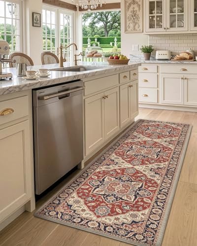 DEXI Kitchen Floor Mats Cushioned Anti Fatigue Runner Rug 24x107 Red/Black