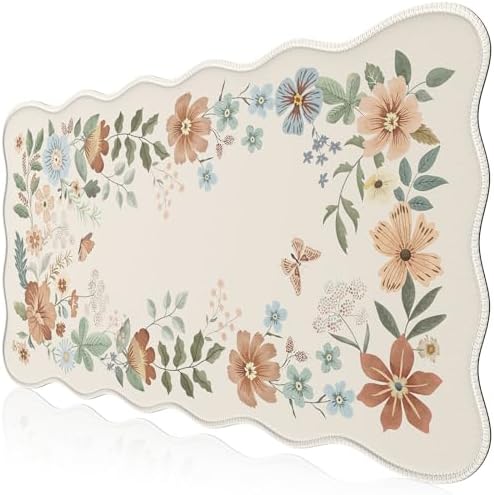 HAOCOO Large Desk Pad, Non-Slip Scalloped Mouse Mat for Desktop(Beige)
