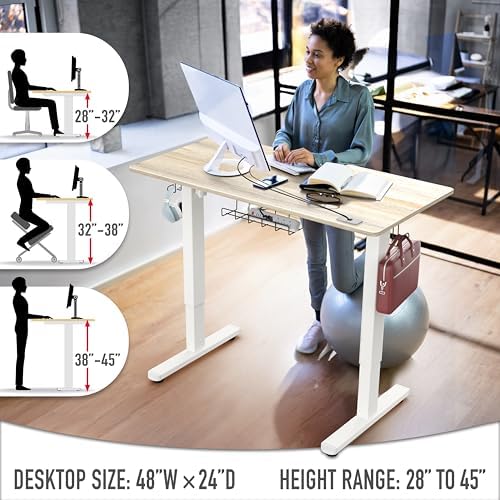 SHW 48-Inch Electric Height Adjustable Standing Desk w/Drawer, Maple