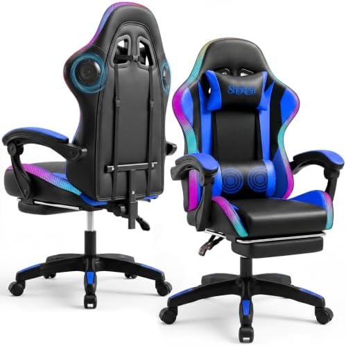 RGB Gaming Chair with Massage & Footrest, Built-in Speakers Chair