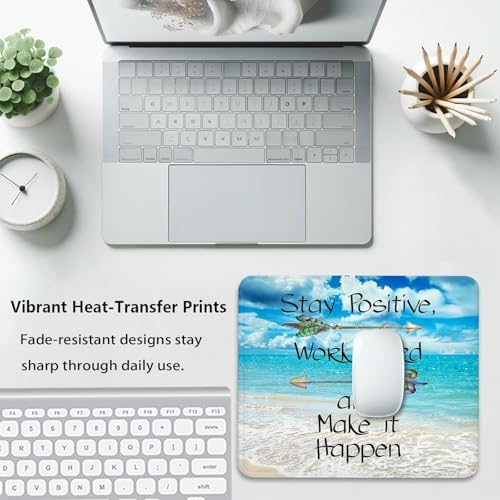 Stay Positive Work Hard Mouse Pad, Inspirational Beach Quotes Desk Mat