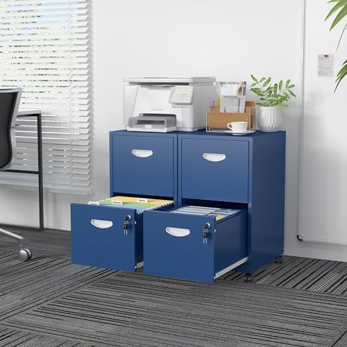 SteeLoong 2 Drawer File Cabinet,Metal Mobile File Cabinet with Lock Blue