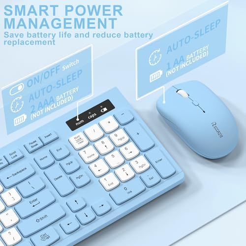 Wireless Keyboard and Mouse Combo Silent for Office and Home(Sky Blue-B)
