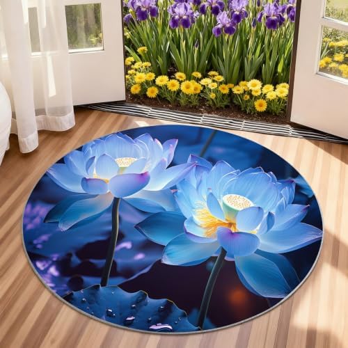 Lotus Round Rug - 6ft Washable 3D Floral Round Area Rug for Living Room, Dreamy Floral Circle Rugs Soft Non-Slip Carpet for Bedroom Dining Table Decor Mat
