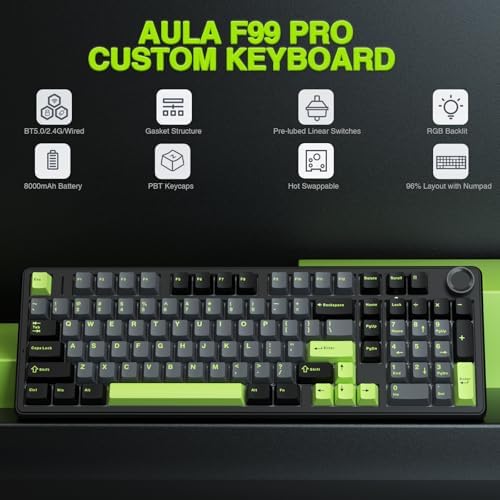 AULA F99 Pro Wireless Mechanical Keyboard with Number Pad, Knob, 99 Keys